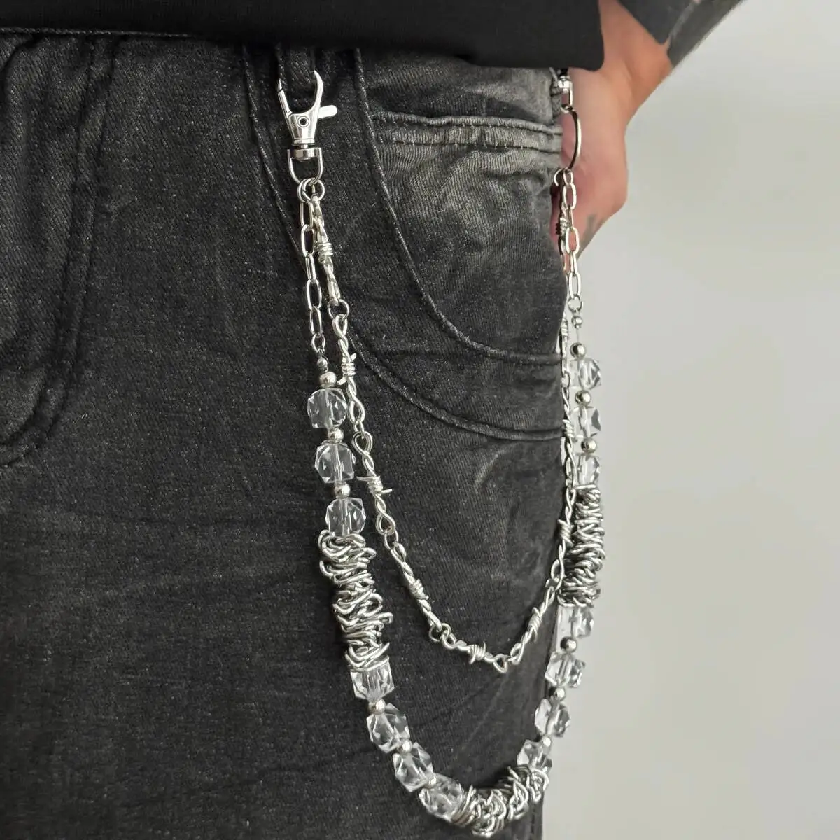

Creative Rock Irregular Acrylic CCB Square Beaded Jeans Pants Keychain Men Kpop Fashion Daily Charm Accessories Jewelry
