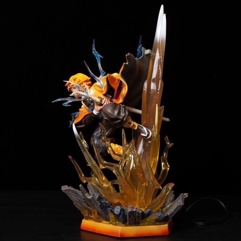 Demon Slayer 32 cm Agatsuma Zenitsu Dubbele Hoofd Sculptuur Figuur PVC Light-Up Standbeeld Anime Collectible Model Speelgoed kamer Decor Gift
