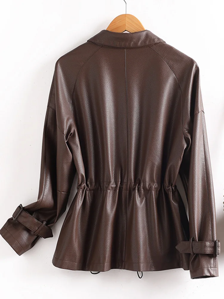 ใหม่ ผู้หญิง เอวสายลึก หนังแยก เสื้อ ฤดูใบไม้ผลิ ฤดูใบไม้ร่วง แฟชั่น คอเปลี่ยนลง เอวบาง แจ็คเก็ตหนัง เสื้อผ้านอกสบาย