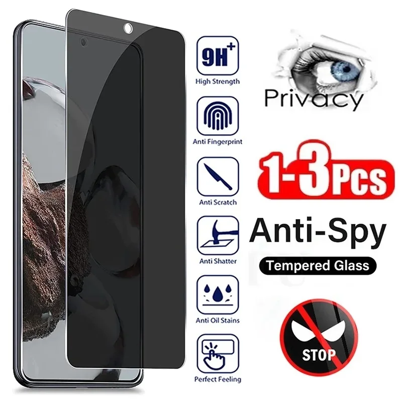 1-3 قطعة واقي شاشة زجاجي مؤقت للخصوصية لهاتف Xiaomi Redmi 10 Prime 2022 12t Pro K60E Note 12 Pro 12 Pro + مضاد للتجسس