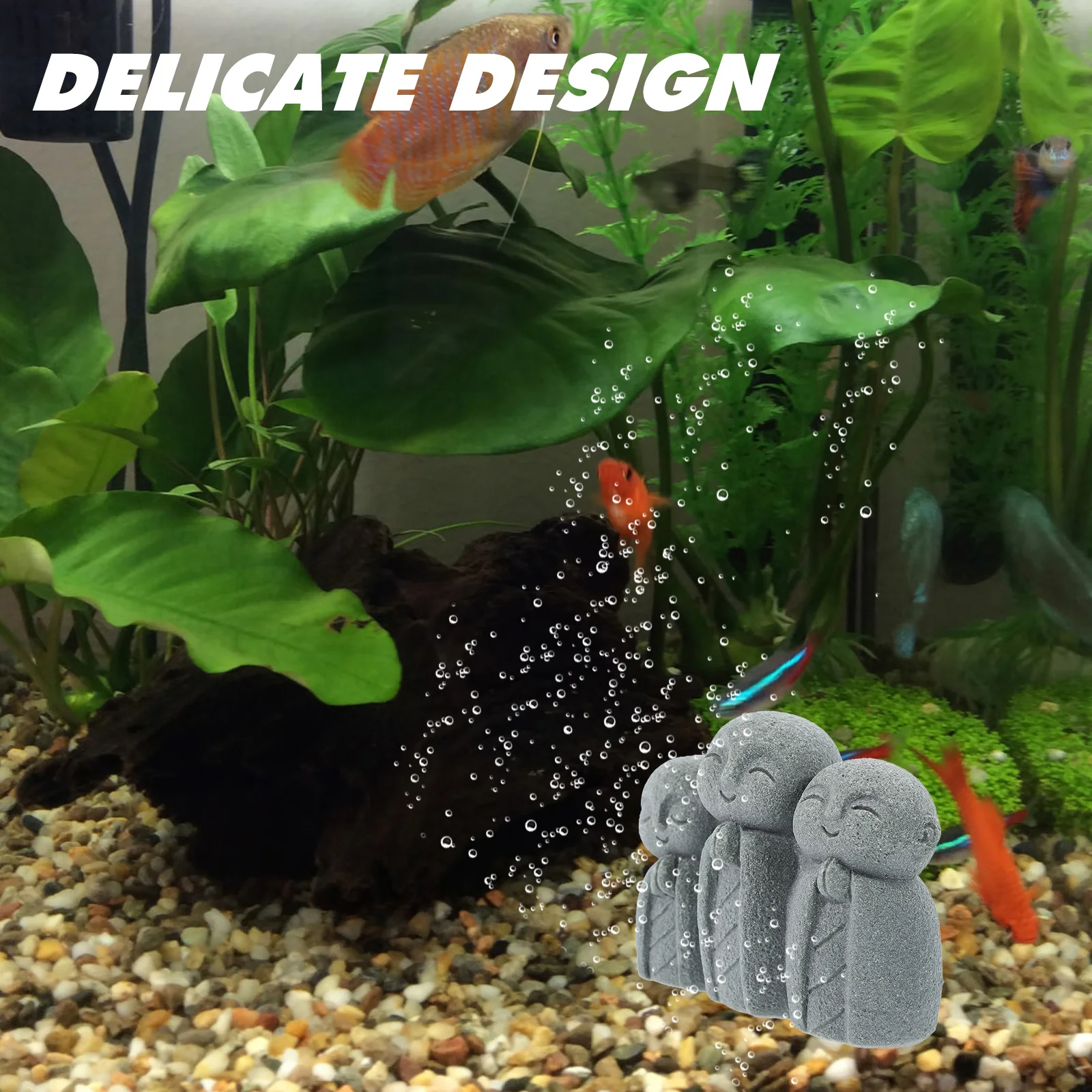 

Mini Underwater Buddha Statue Fish Tank Figurine Small Buddha Figurine Gray Garden Aquarium Zen Style