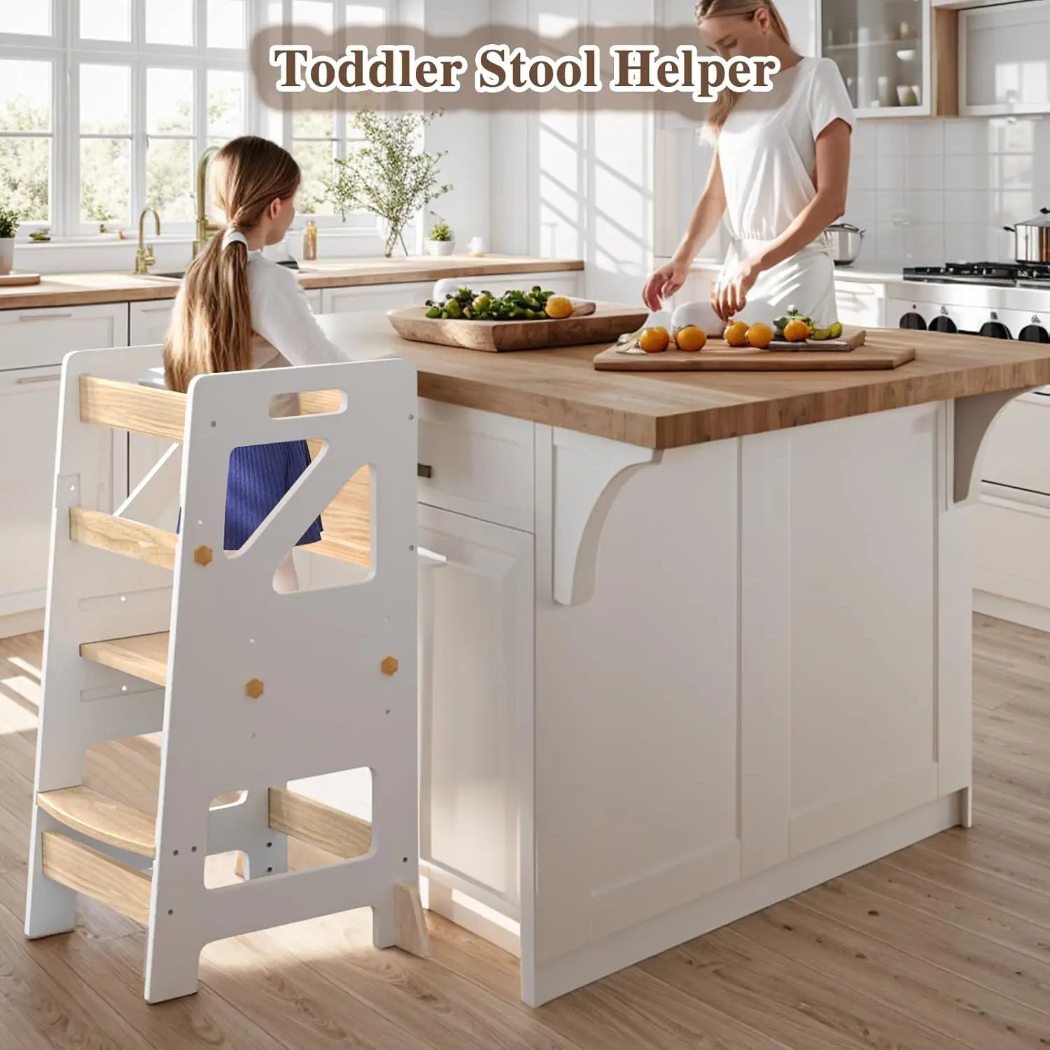 Adjustable Toddler Standing Tower – Complete Toddler Stool Helper with Safety Rail – Ideal Kids Learning Step Stool for Cooking,