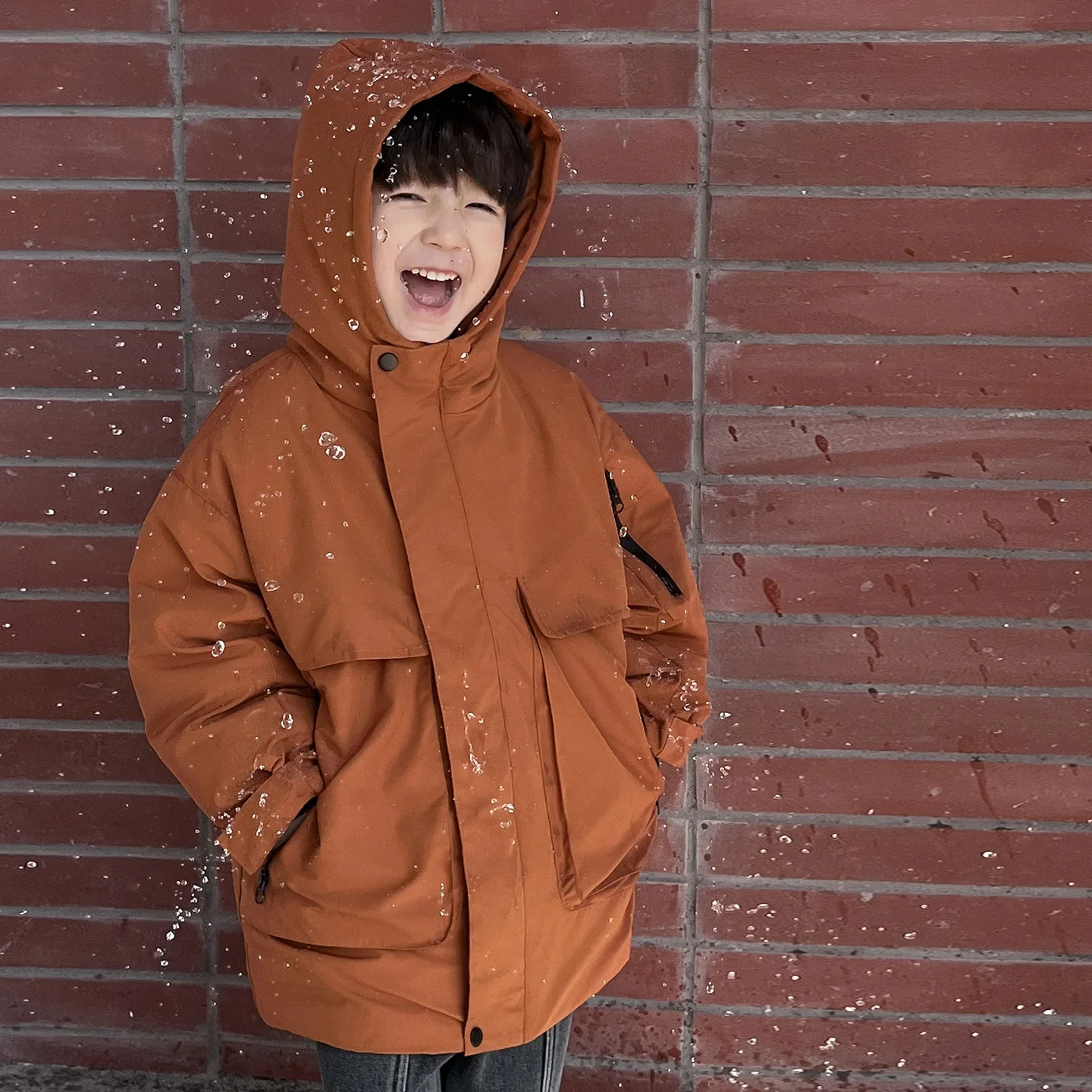 Children's 2024 Winter Korean Edition Hoodie Thickened 90% White Duck Down Strong Waterproof Workwear Boys' Down Jacket