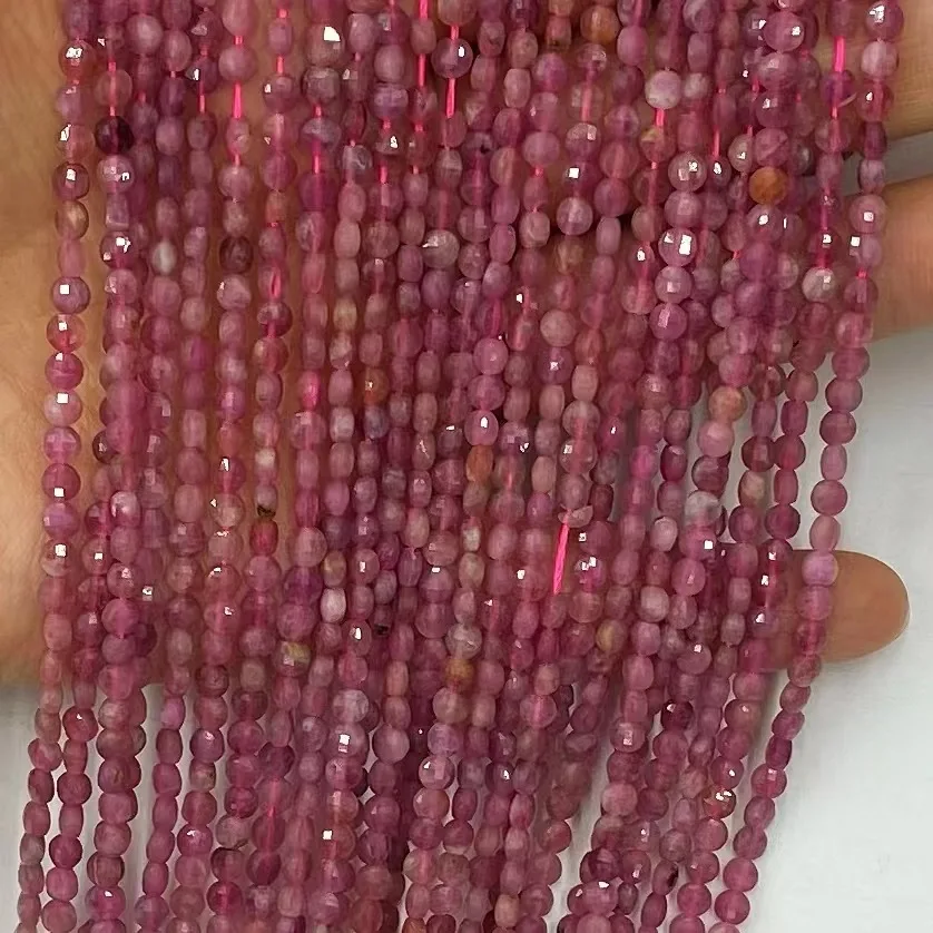 

Wholesale 2strings of 15.5" Natural Pink Tourmaline Faceted Coin Bead 4mm Gemstone Bean Beads,Small Tiny Beads for jewelry