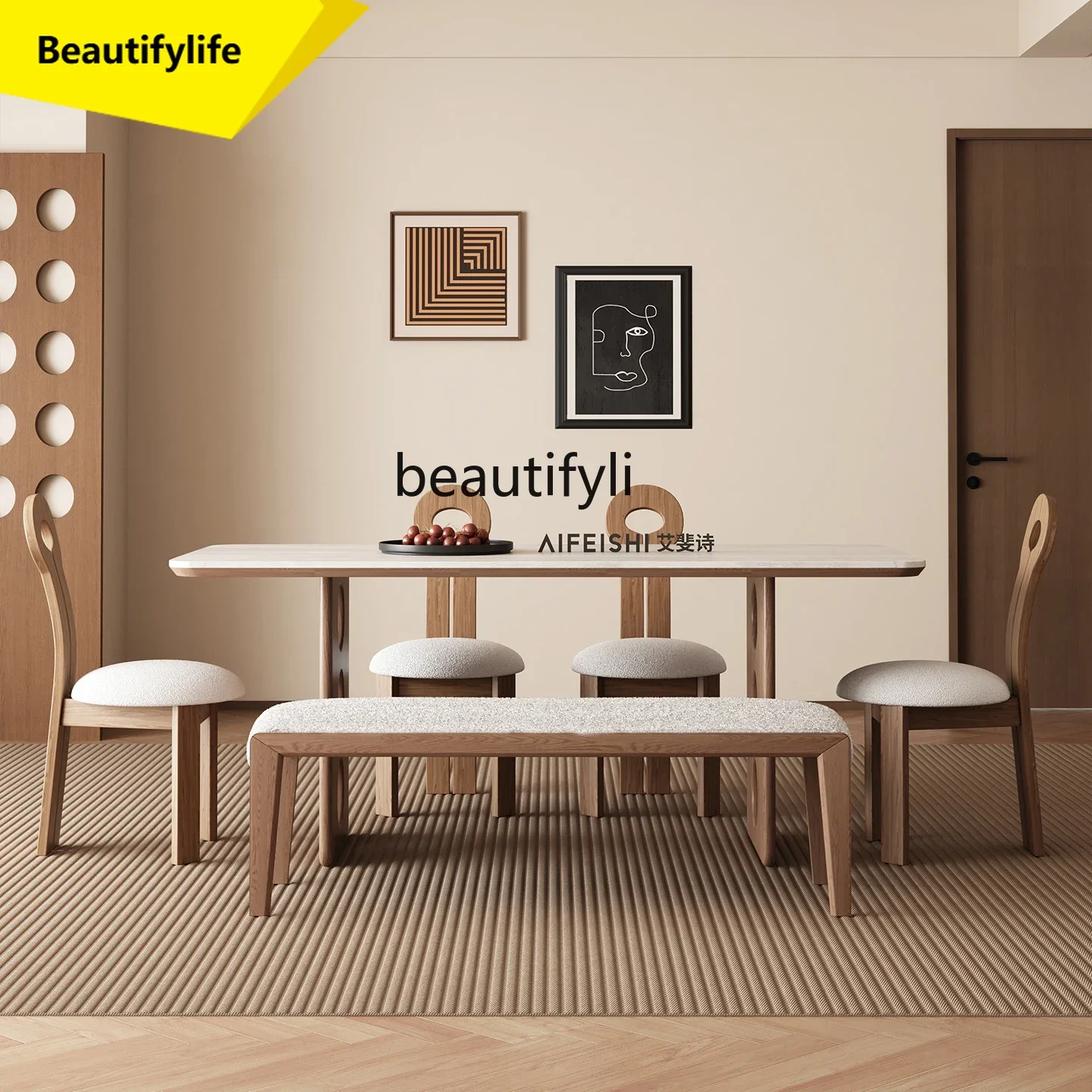 

LL A57 Slate medium and ancient style household small apartment design French retro rectangular ash wood solid wood dining table