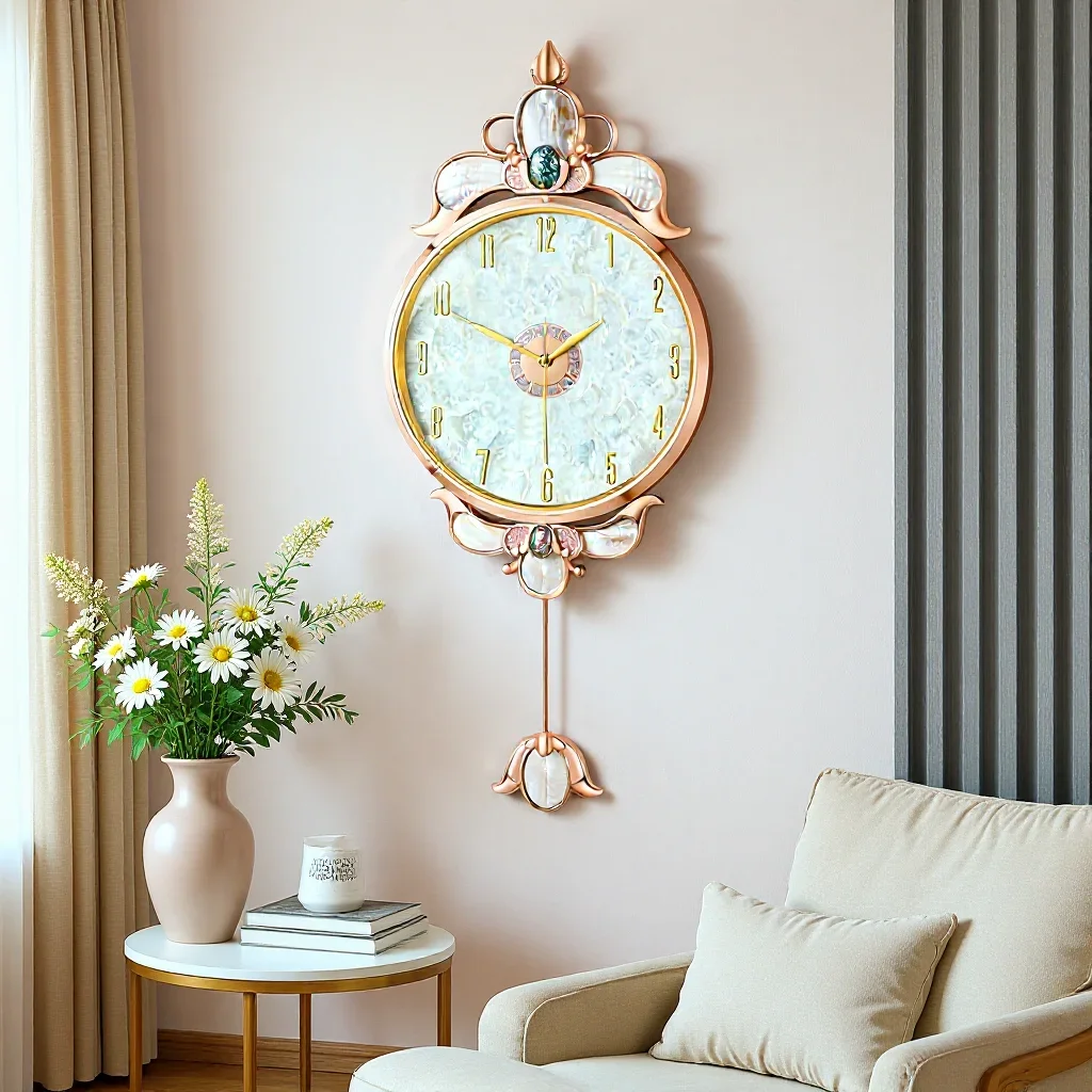 Light luxury shell clock wall clock living room home 2024 new high-end atmospheric silent wall-mounted quartz clock wall-mounted