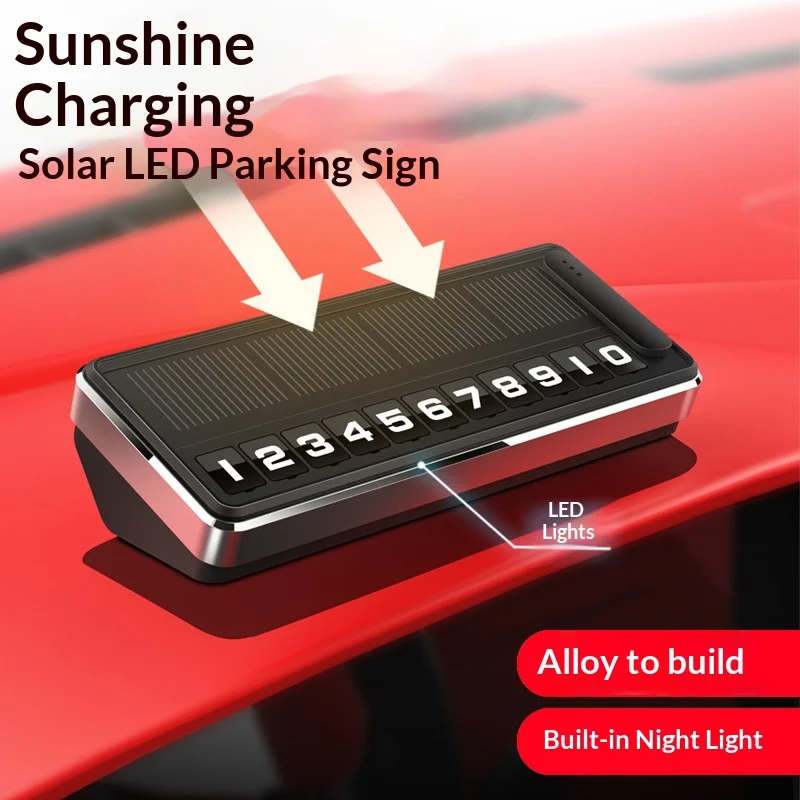Solar-powered Temporary Parking Sign - Vehicle-mounted Metal Luminous Number Plate - High-end Creative Car Moving Phone Plate