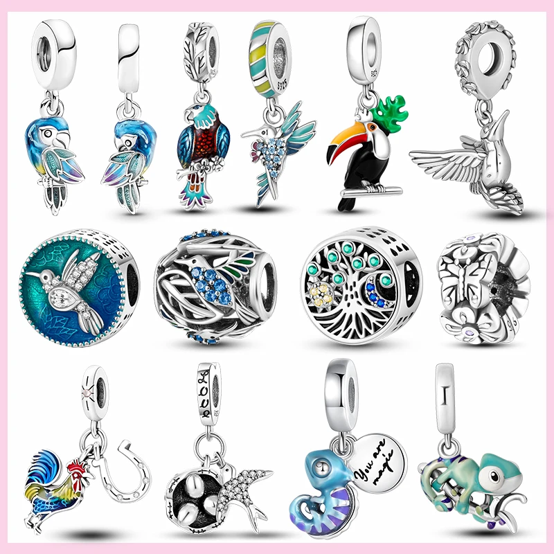 PAMELA 925 Sterling Silver Parrot Swallow Bird Charms Primrose Bird Bead Charm plata de ley 925 Original DIY For Bracelet Bangle