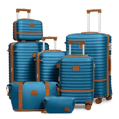 

Joyway Luggage Set 7 Piece Suitcase Sets with Spinner Wheel,Hardside Expandable Travel Laggage with TSA Lock(18/20/24/28 Blue)