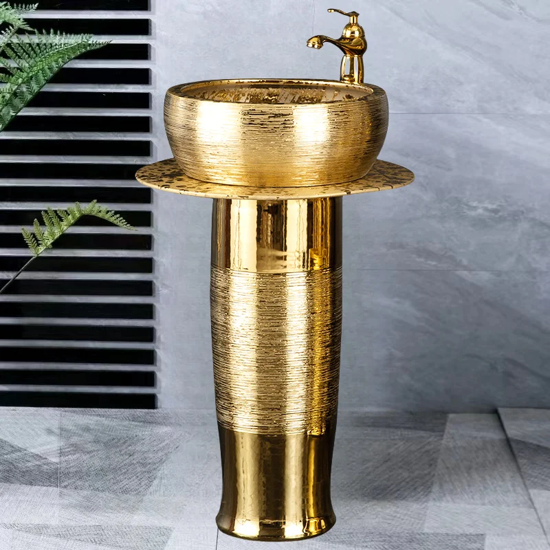 Polishing Shine Three Piece Shiny Sanitary Ware Ceramic Hand Wash Pedestal Basin