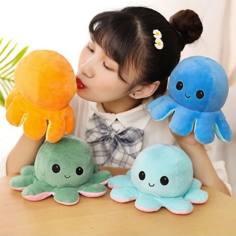 2025 Reversible Bipolar Teeturtle pulpo muñeca juguetes de peluche de doble cara volteado humor feliz triste-juguete lindo regalo de Navidad para niños