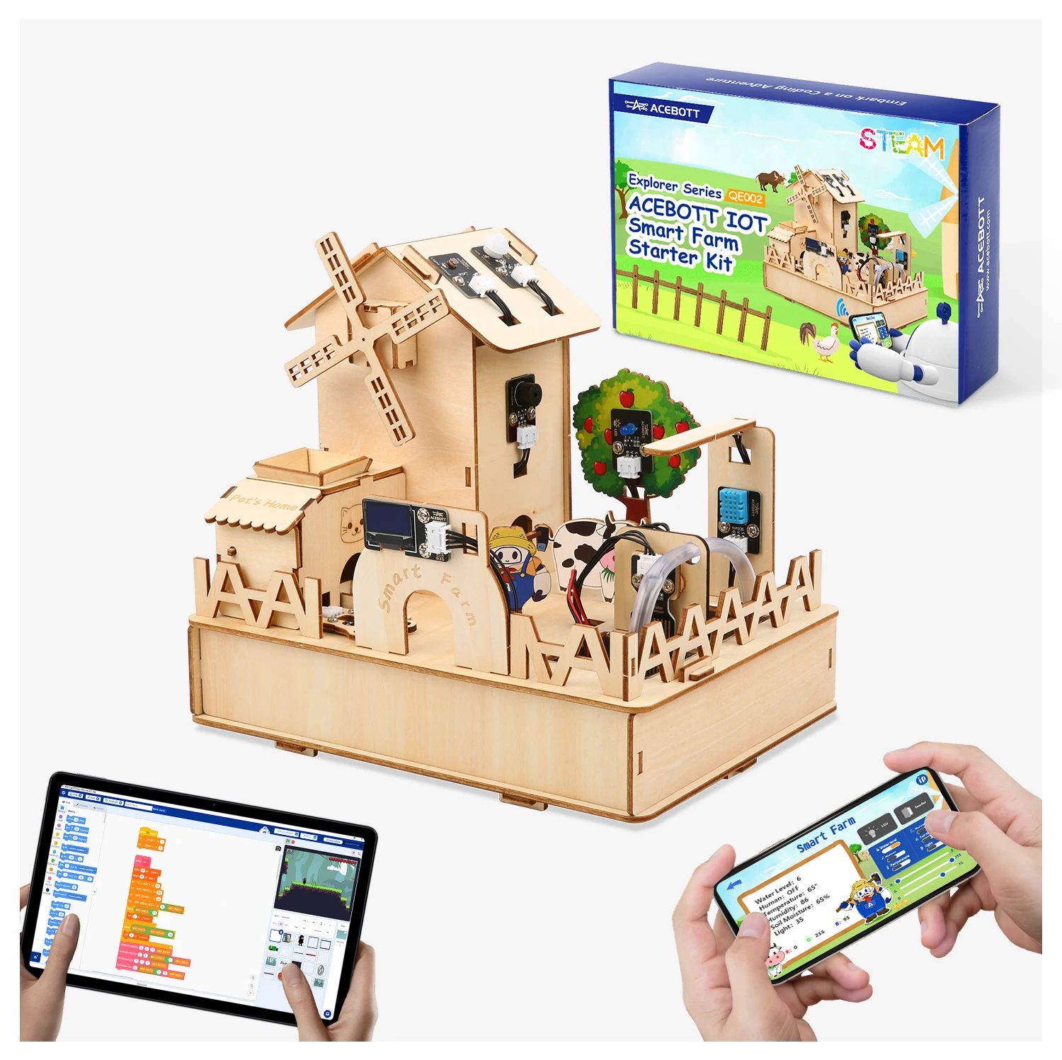 ACEBOTT ESP32 IOT Projects Wooden House STEM Smart Farm Starter Kit For Arduino