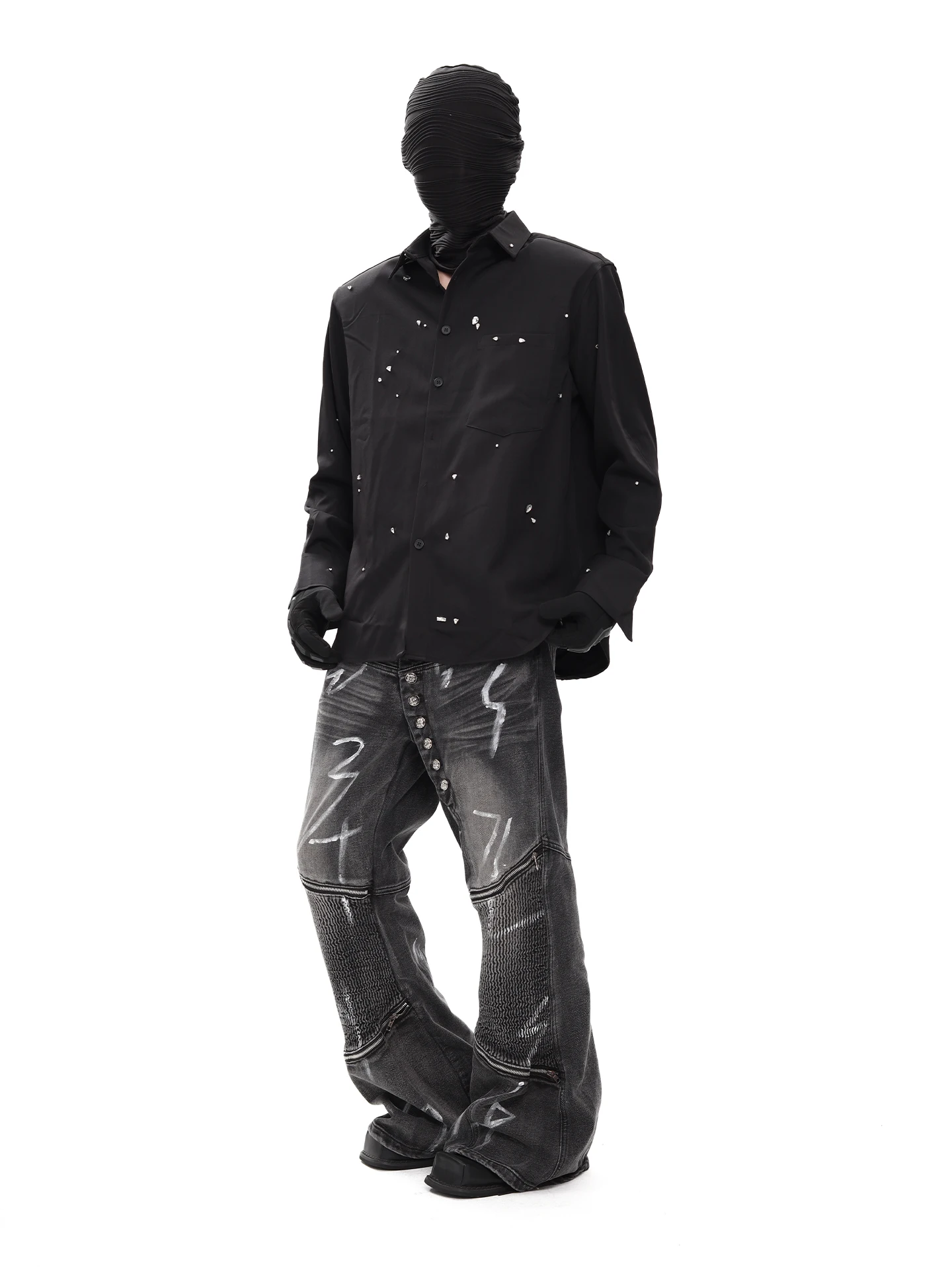 Men Women 2025 Autumn New High-End Shirts Fashion Handsome Long-Sleeve Solid Color Shirts Full Rhinestone Padded Shoulder Tops