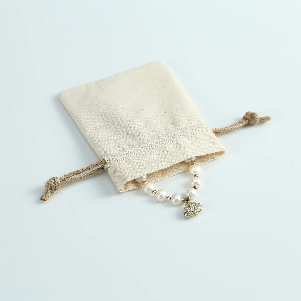5pcs Natural Cotton Jewelry Pouch, Gift Packaging