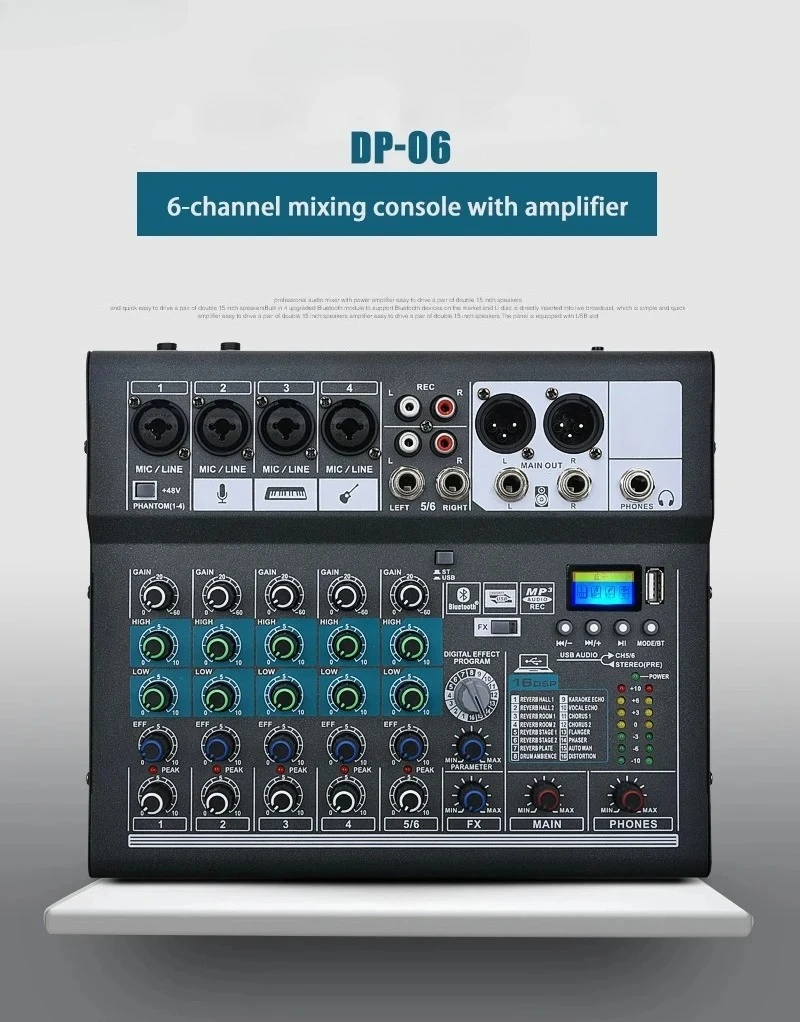 for DP-06 New Arrivals 6 Channels Audio Mixing Console Power  Mixer Amplifier