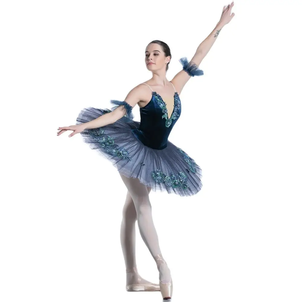 

Dance Favourite Ballet Tutus BLL085 Stunning Pre-professional Ballet Tutu Navy Velvet Bodice with Purple Applique Trim Tutu