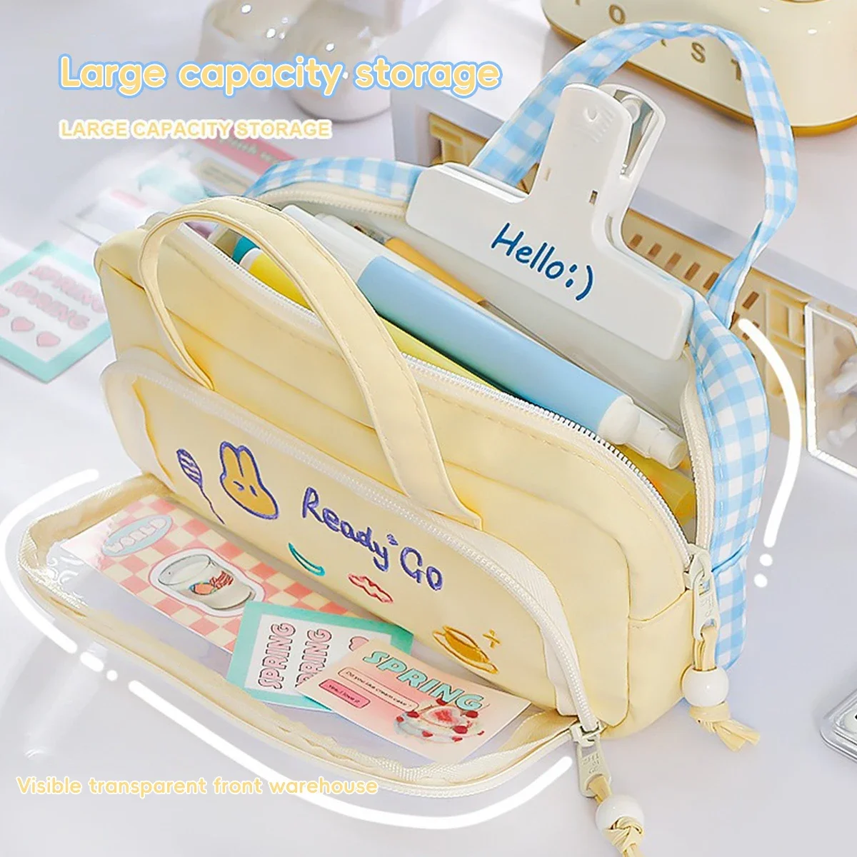 

Multifunctional Large Capacity Pencil Case, Double Color Kawaii Foldable Design, 3-Layer Storage School Stationery for Students