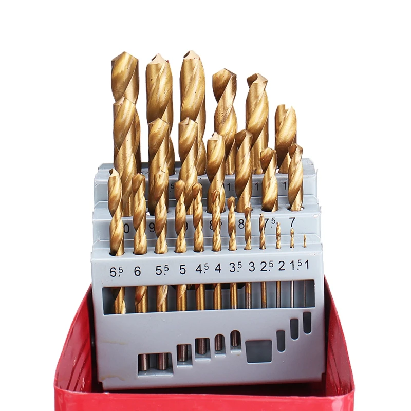 KIDO 13/19/25PCS 1.0~13mm HSS Ti Coated Drill Bits Straight Shank Set For Metal Woodworking Drilling Power Tools With Metal Box