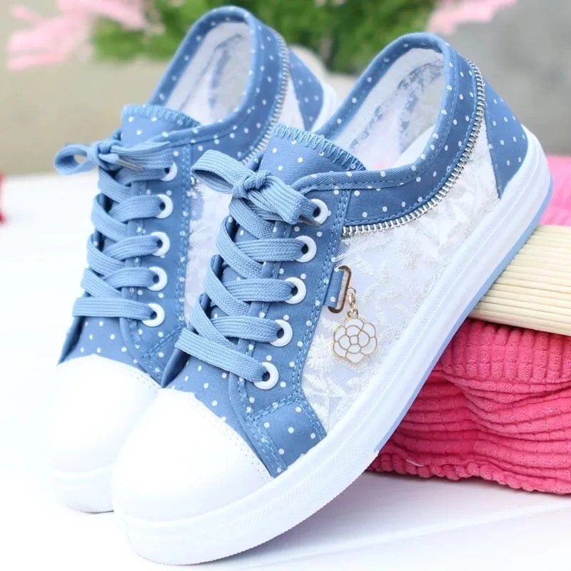 Summer Girls Casual Shoes Mesh Breathable Women Canvas Shoes Fashion Students Flat Sneakers Sky Blue Ladies Vulcanized Shoes