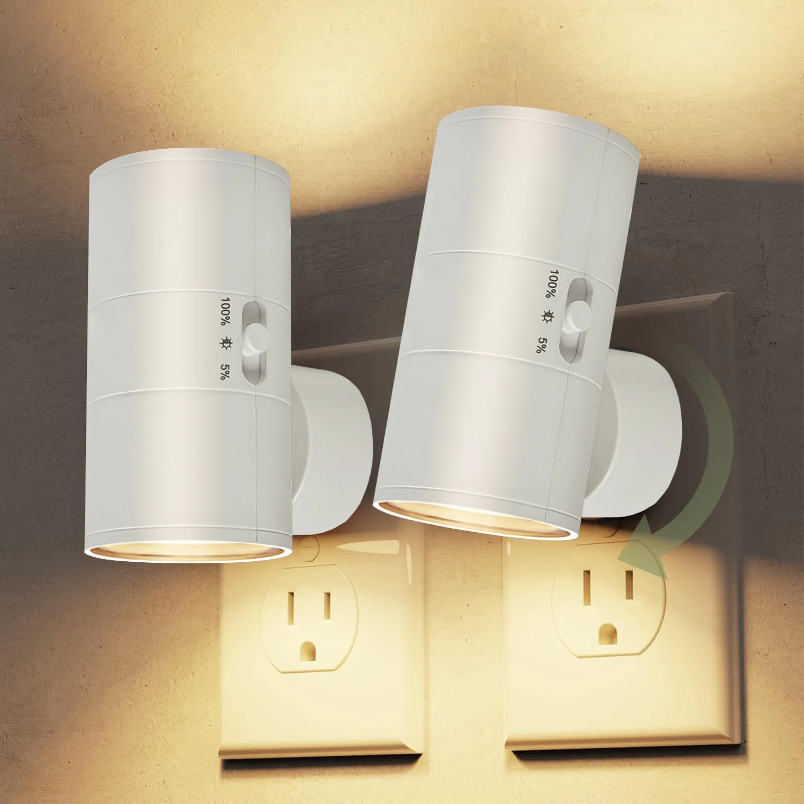 Modern Cylindrical  LED Night Lights Plug Into Wall Dimmable with Light Sensor Adjustable Brightness for Home Hallway Bedroom