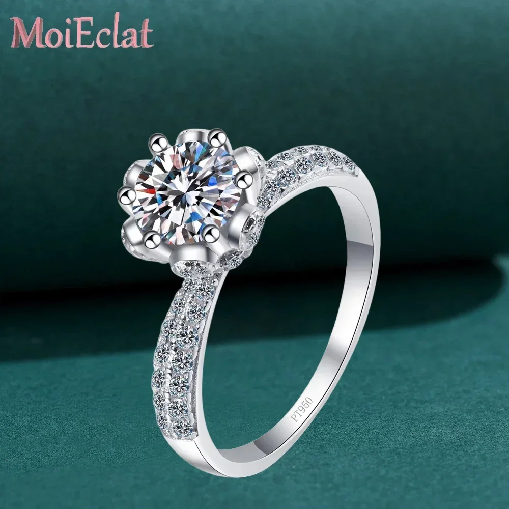 Snowflake Platinum Pt950 Ring for Women with 1/2/3/5 Carat Moissanite Diamond, Petals Six Claws Wedding Rings Jewelry Engagement