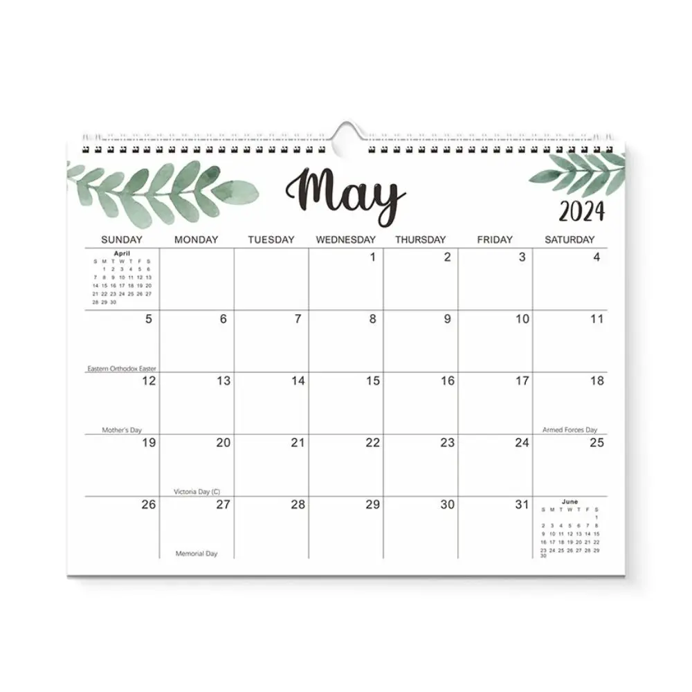 18 Months Leaf Pattern Calendar 2024-2025 Coil Calendar Wall Calendar Notes Weekly Schedule English Calendar Student Gift