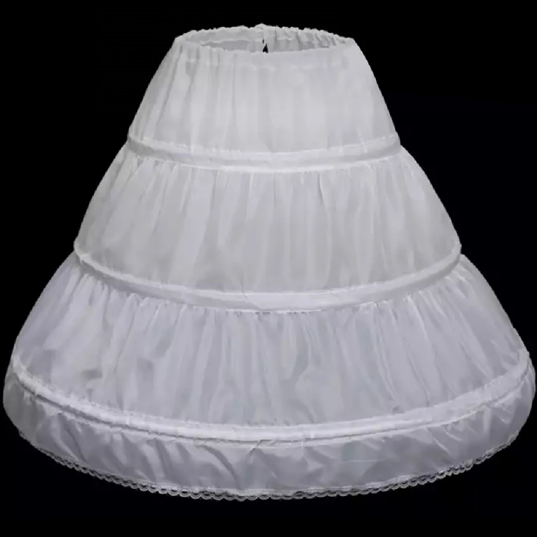 Petticoat A-Line Crinoline for Children, 3 Hoops, One Layer, Lace Trim, Flower Girl Dress, Underskirt, Branco, Crianças, Crianças