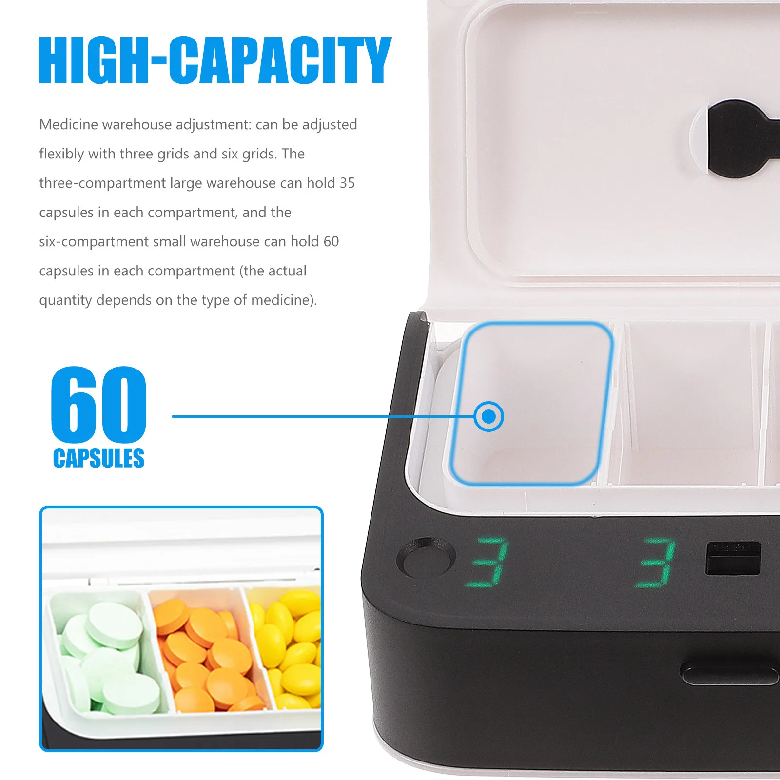 1Pcs Smart Medicine Box Electronic Reminder Organizer Portable Sealed Pills Storage Moisture Proof Dust Proof for Elderly Memory