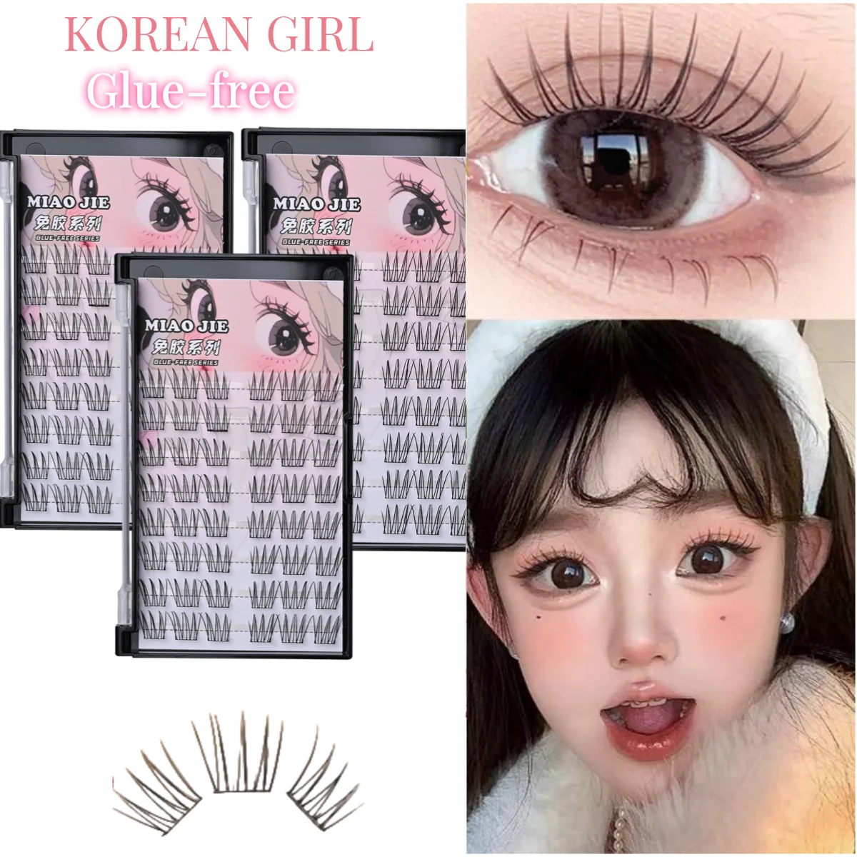 MJ Self Adhesive Eyelashes Cluster Lashes No Glue Individual Lashes Soft Idol Lash Clusters Reusable Self Adhesive Lashes