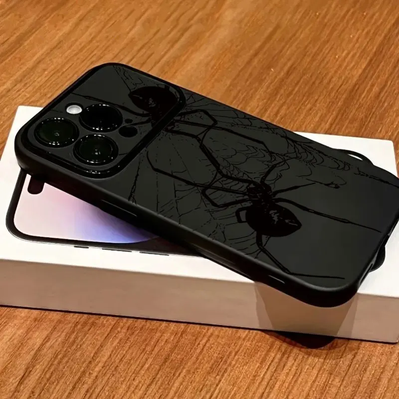 Coole schwarze Spinnenmuster-Handyhülle für iPhone 11 12 13 14 15 Pro Max …