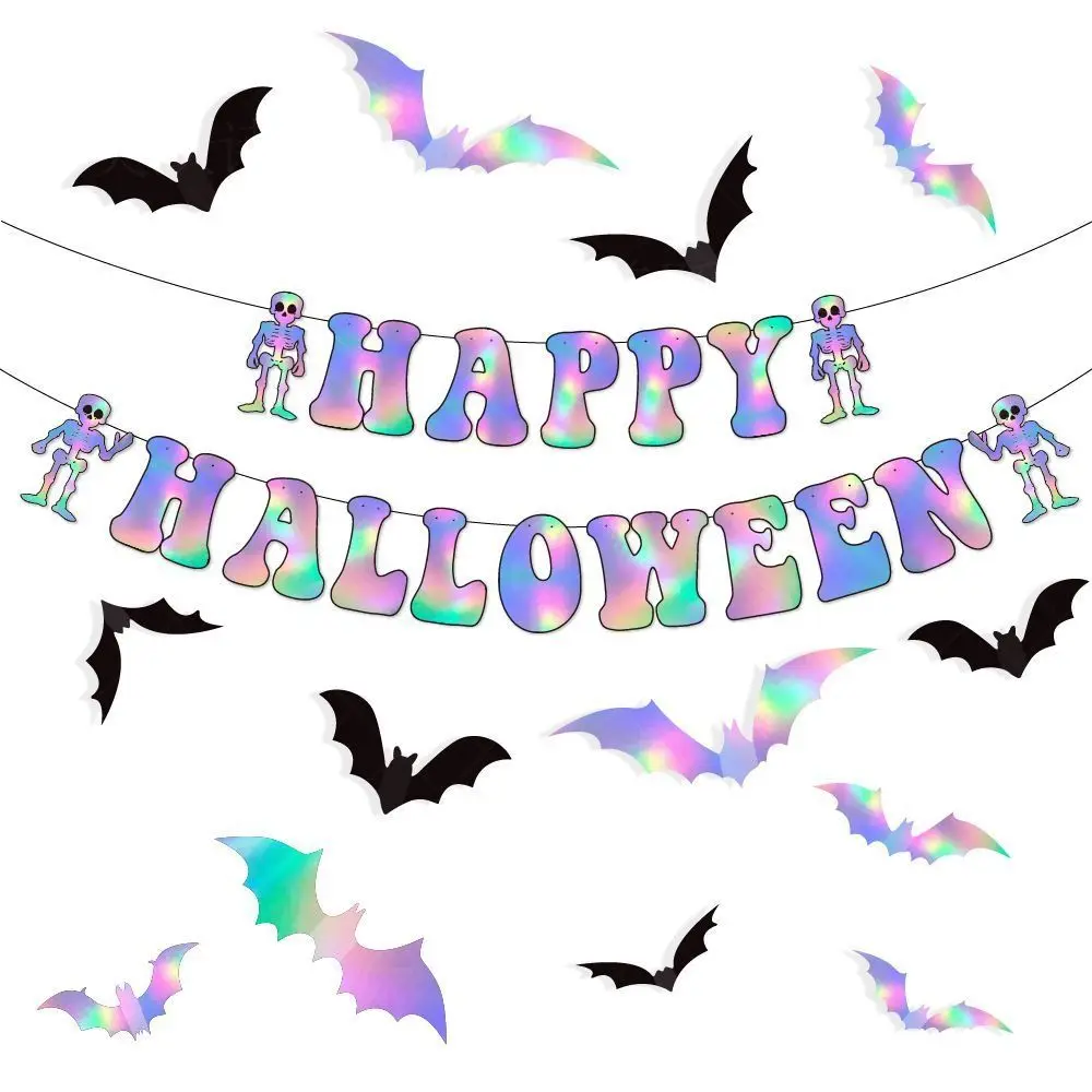 Wallpapers Hanging Halloween Banner Waterproof DIY Happy Halloween Flag Pulling Paper Bat Stickers Mischievous Party Decor