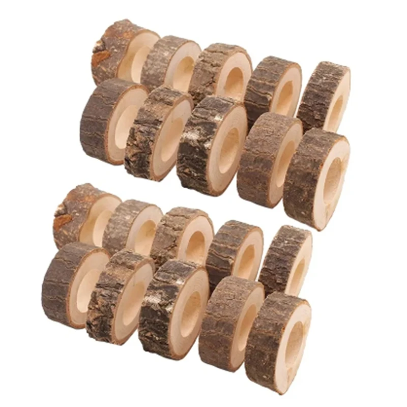 1Set Wooden Napkin Ring Christmas Napkin Ring Frame Table Decoration For Wedding Hotel Table Bark Stake Decoration