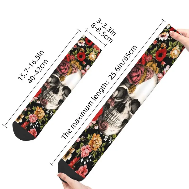 Novelty Printing Bloom Floral Skull With Roses Daisies Socks for Women Men Stretch Summer Autumn Winter Sugar Skull Crew Socks