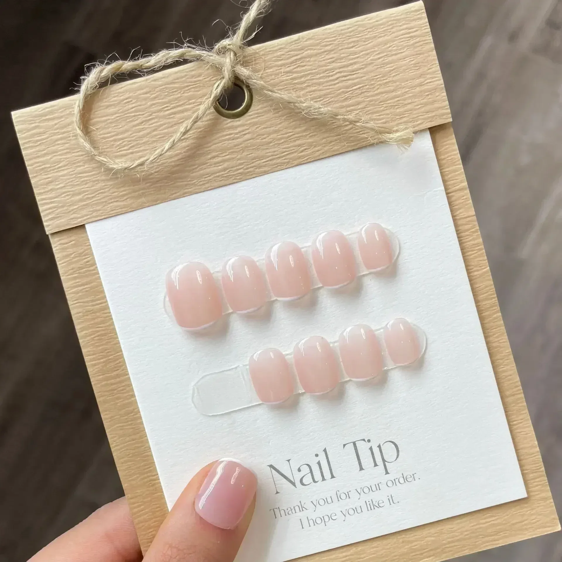 

10Pcs Pure Color Handmade Short False Nail with Glue Press On Nails Full Cover French Round Head Manicure Wearable Nail Tips Art