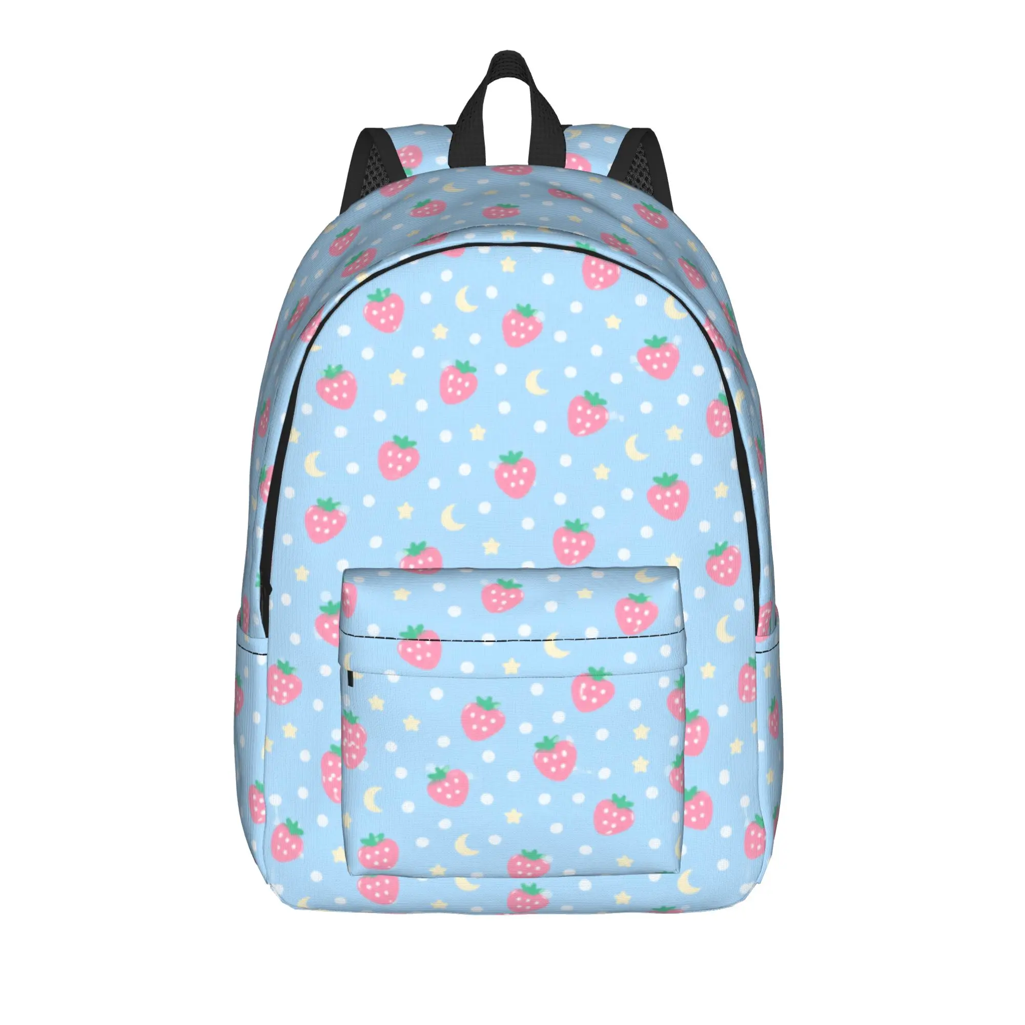 Blue Moon Strawberry Backpack  Women Men Polyester Hiking Backpacks Durable Casual School Bags Rucksack
