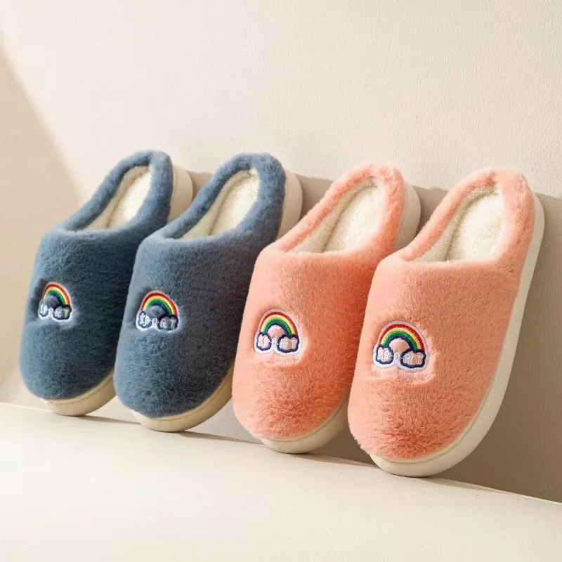 Winter Warm Cotton Slippers Thick Soft Sole Slippers Men Women Indoor Floor Flat Solid Colo Home Non-slip Shoes Couple Slippers