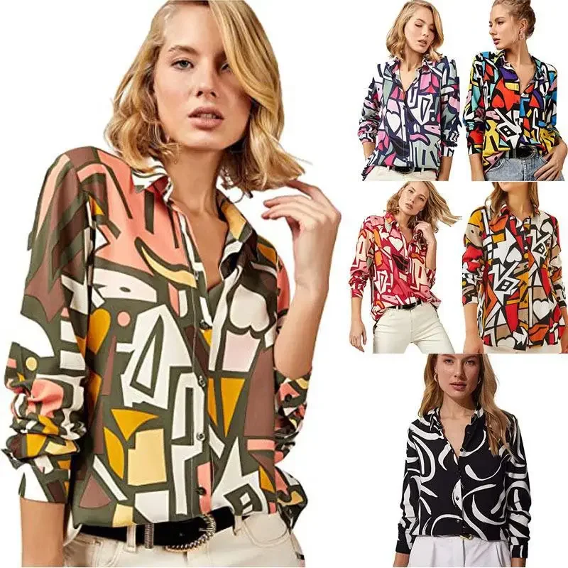 Kemeja lengan panjang wanita, Atasan kemeja berkancing kasual XS-3XL 2025