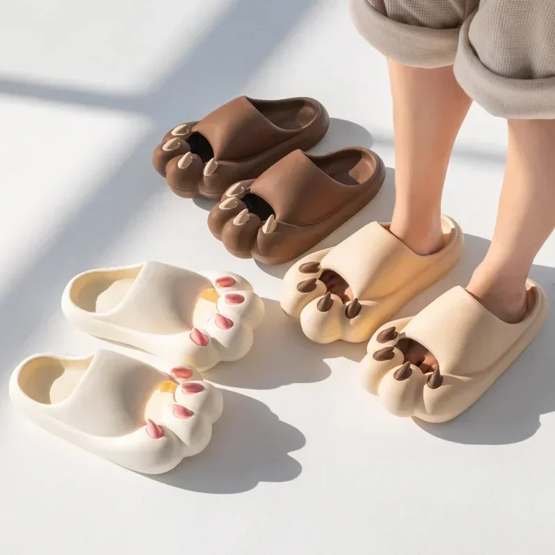 Cute Cat Claw Slipper Women\'s Summer Sandals Home Anti-Slip EVA Bear Paw Anti-collision Couple Casual Slippers Fun Flip Flops