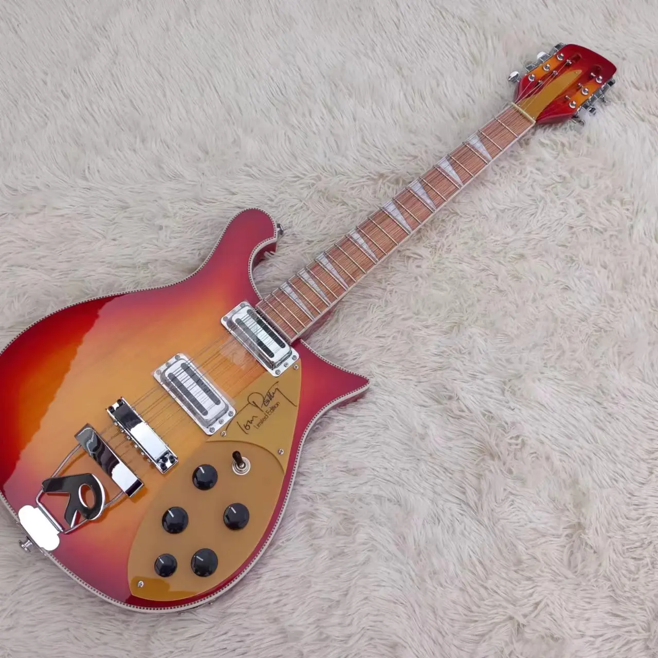 Electric Guitar Solid Wood Gold Pick Guard Big Tremolo Transparent Tomato color