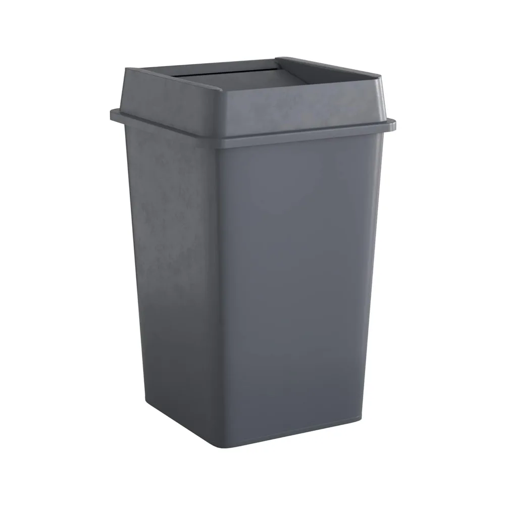 

35 Gallon Grey Square Commercial Trash Can with Lid