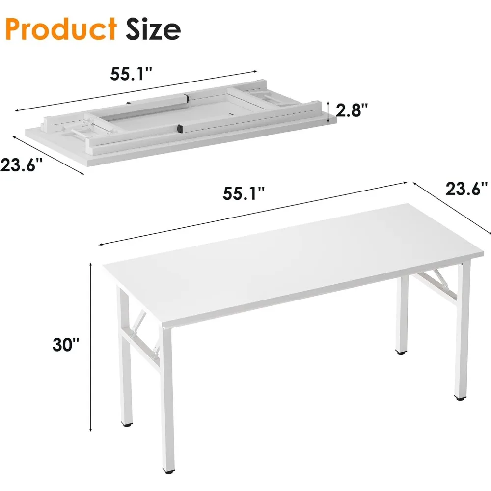 Mesa dobrável do computador com certificação BIFMA, mesa de escritório, estação de trabalho, branco, AC5DW-140, 55"