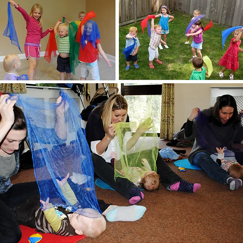 6 sztuk/partia Kolorowe Szaliki Nylonowe Jedwabne Dziecięce Zabawki Sportowe Do Tańca, Występów, Aktywności na Świeżym Powietrzu, Ćwiczeń, Gier Wieloosobowych TMZ