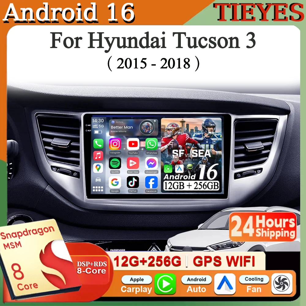 

Автомагнитола Android 16 с CarPlay и Auto, навигацией, мультимедиа, QLED-дисплеем и GPS для Hyundai Tucson 3 2015-2018