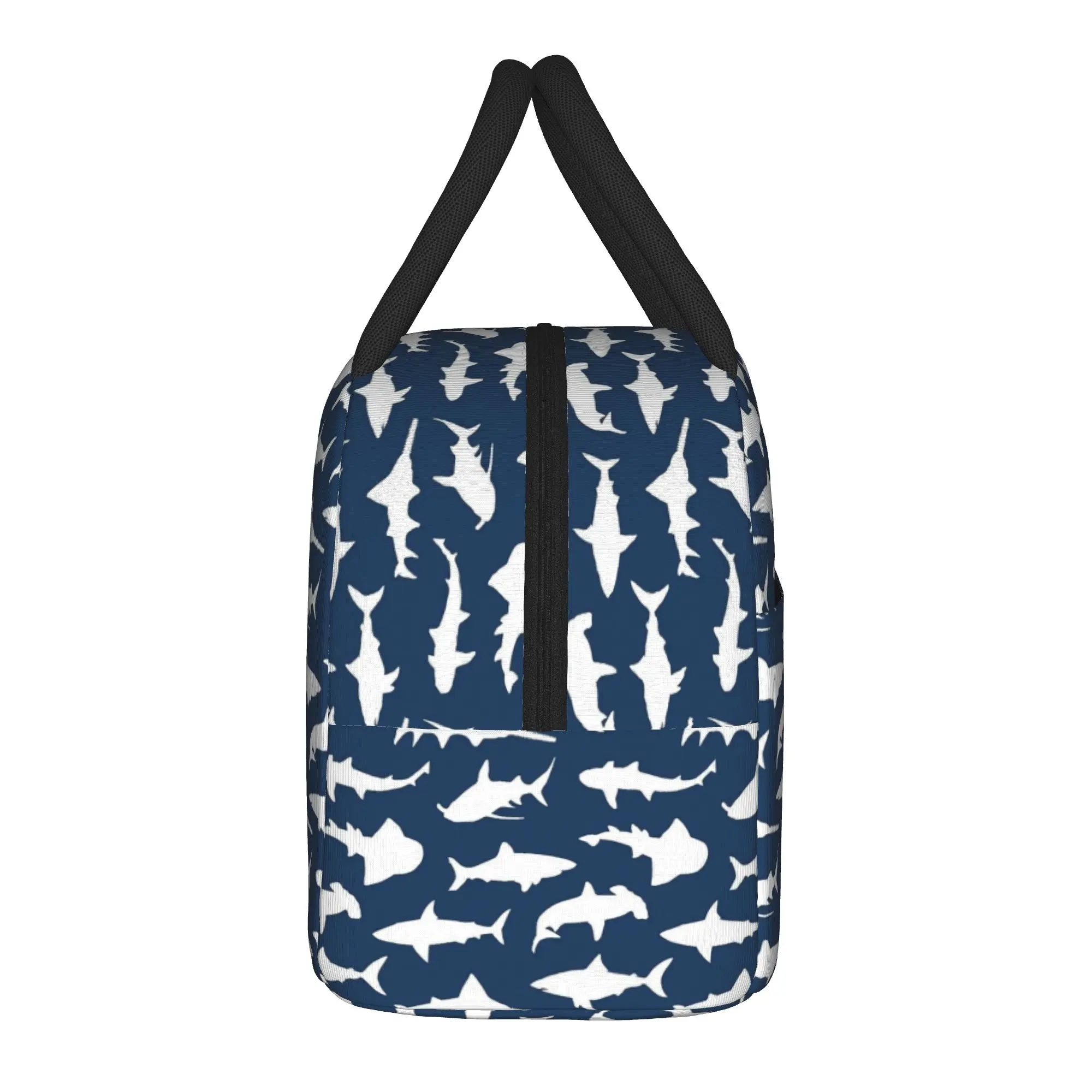Shark on Navy Blue Insulated Lunch Bag Cooler Bag Reusable,Meal Container  Portable Tote Lunch Box for Men Women College  Travel