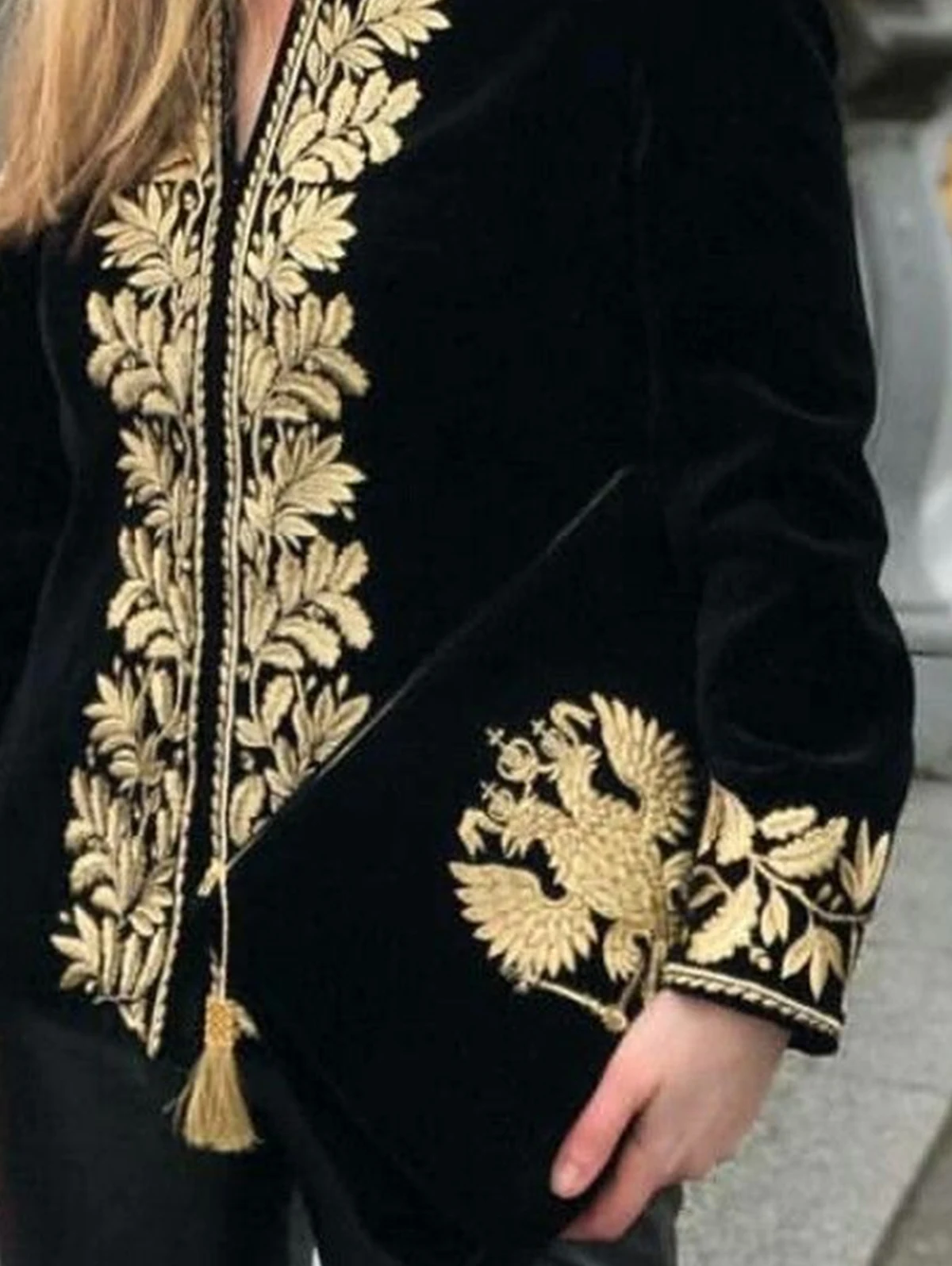 Elegant Chic Women Tops Floral Stand Collar Deep V Neck Shirts & Blouses Long Sleeve Design Vintage Velvet Blouse