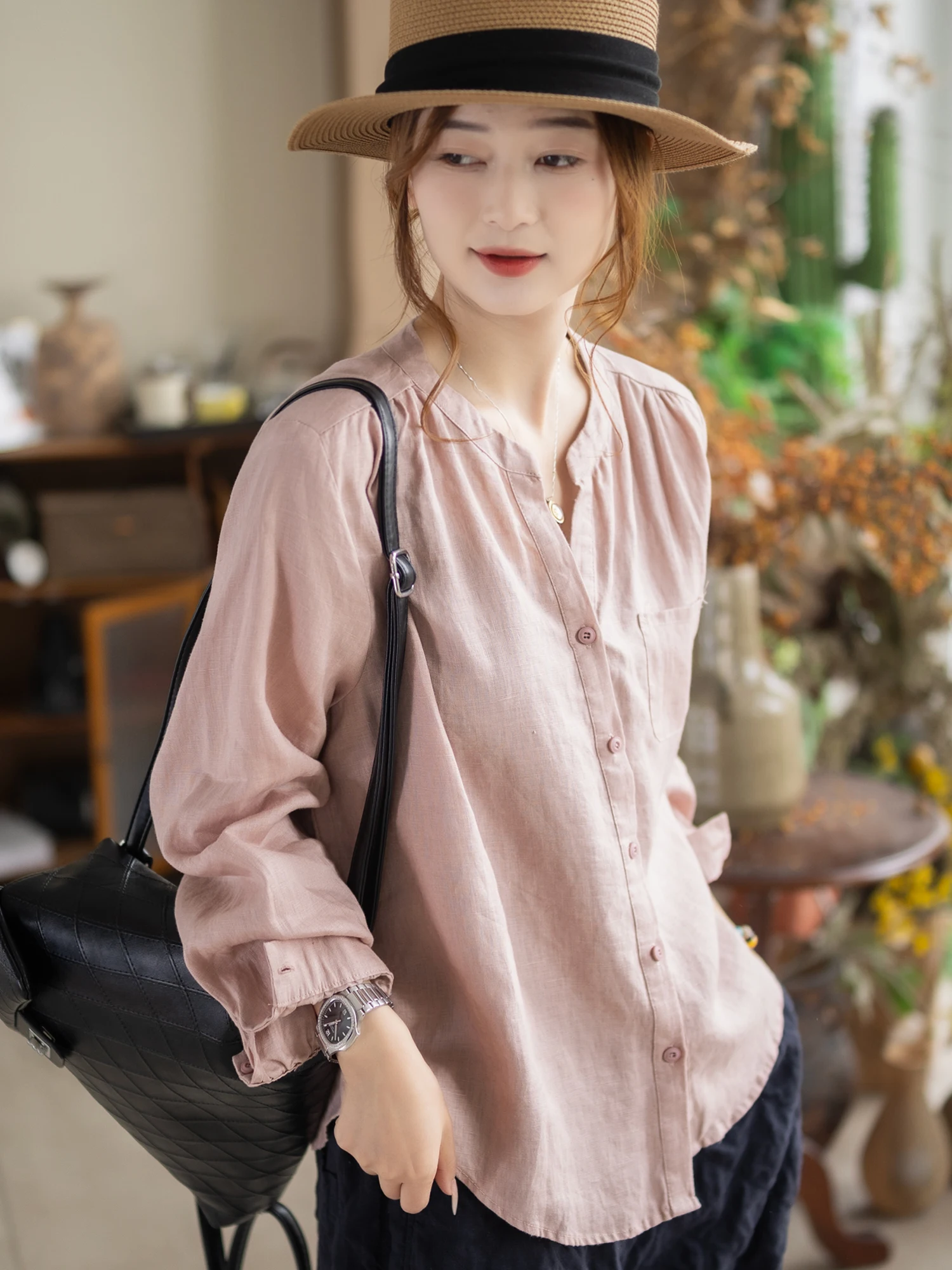 

Женская льняная рубашка-кардиган Cyu с длинным рукавом, свободного кроя, с декоративными вставками, повседневная, весна-осень, новинка