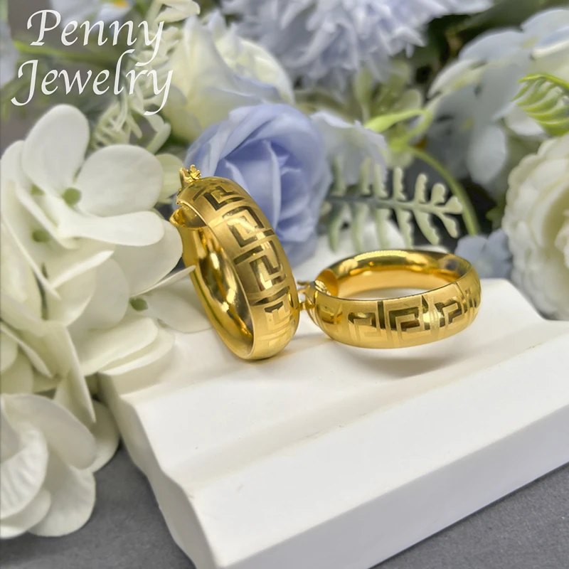 Original 18K Gold Plated Hoop Earrings for Women Copper Vintage Circle Earring Party Wedding Gifts Italian African Jewelry Sets