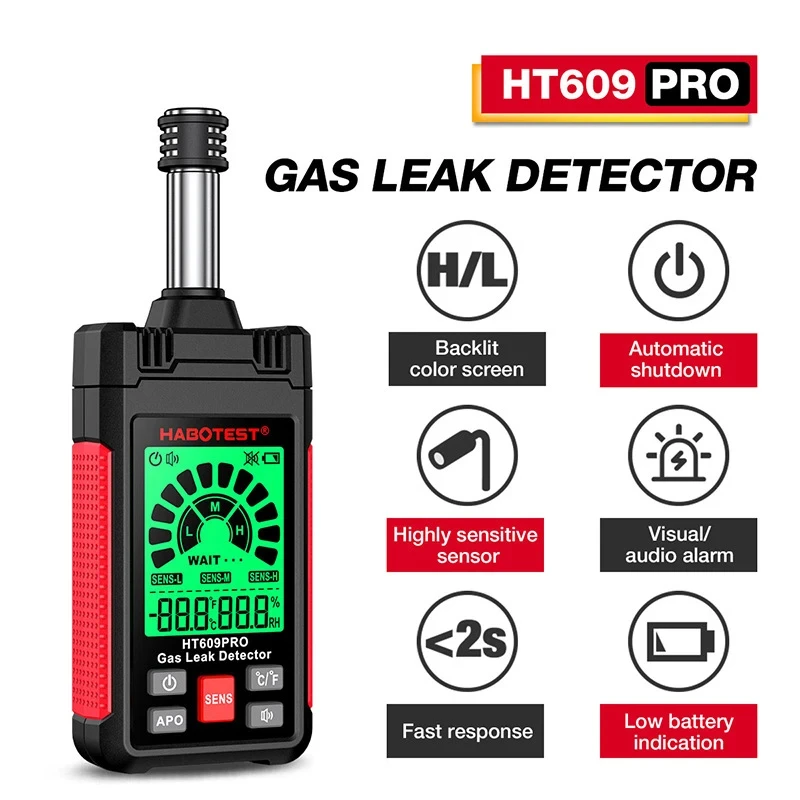 HT609/HT609PRO Portable Gas Leak Detector Handheld Combustible Flammable Natural Gas Tester with Visible Audible Alarm Monitor