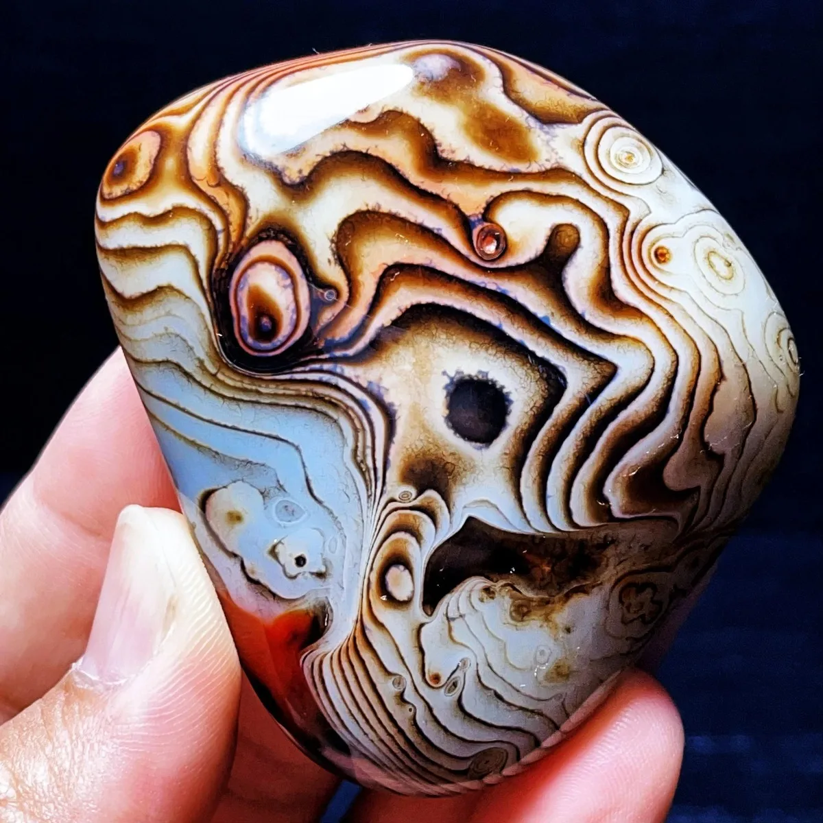 Large Crystal Clear Banded Agate Palm Stone, Tumbled Polished, Earthy Tone, Gift Giving, Natural Stone, Table Display