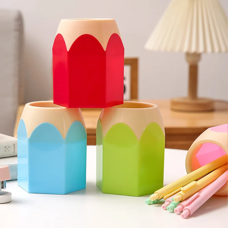 

Cute Circular Contrasting Plastic Large Capacity Pen Holder, Thickened Hexagonal Cosmetic Storage Container